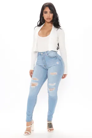 A Way With Words Ripped Skinny Jeans - Light Blue Wash