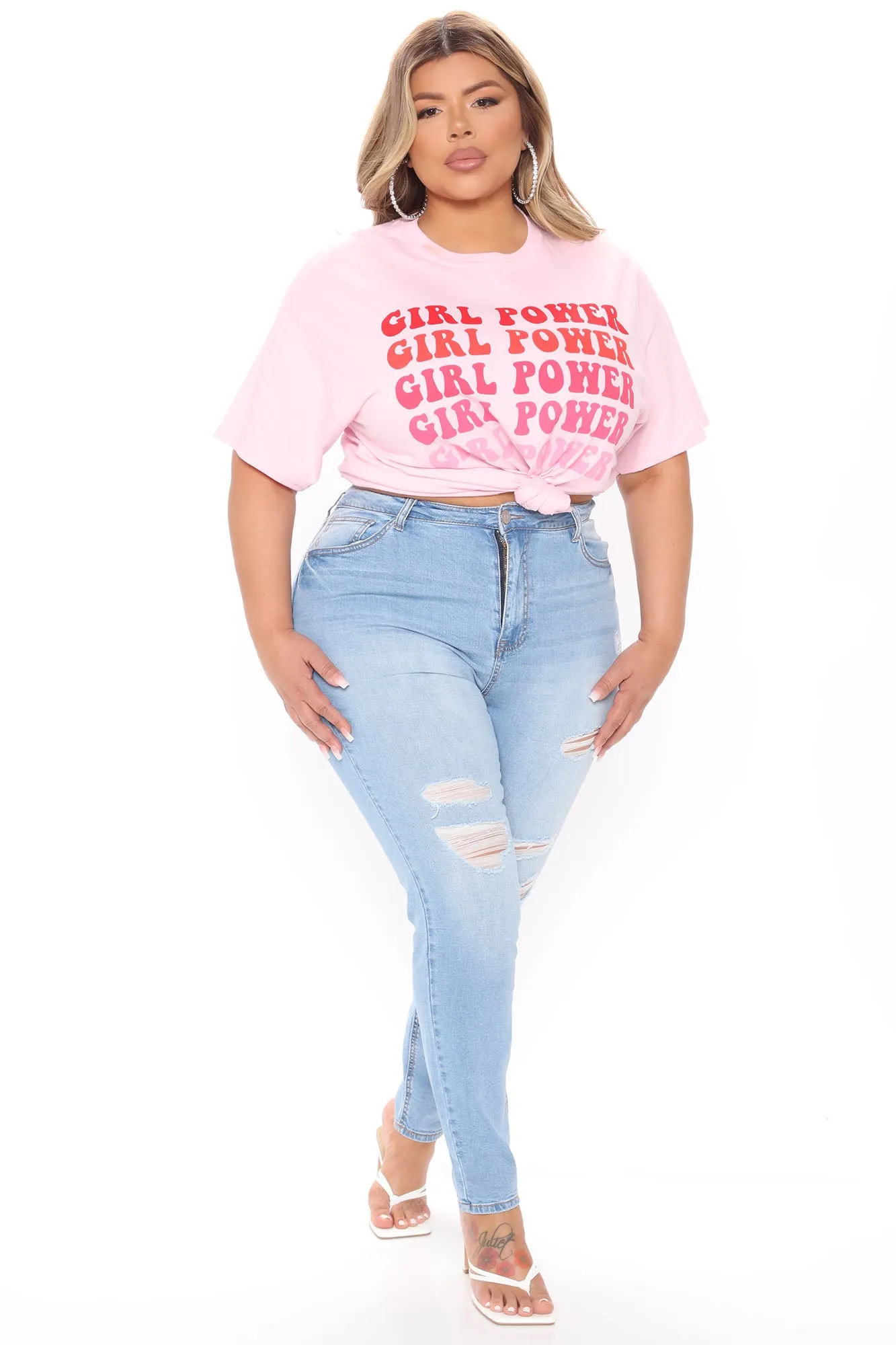 A Way With Words Ripped Skinny Jeans - Light Blue Wash
