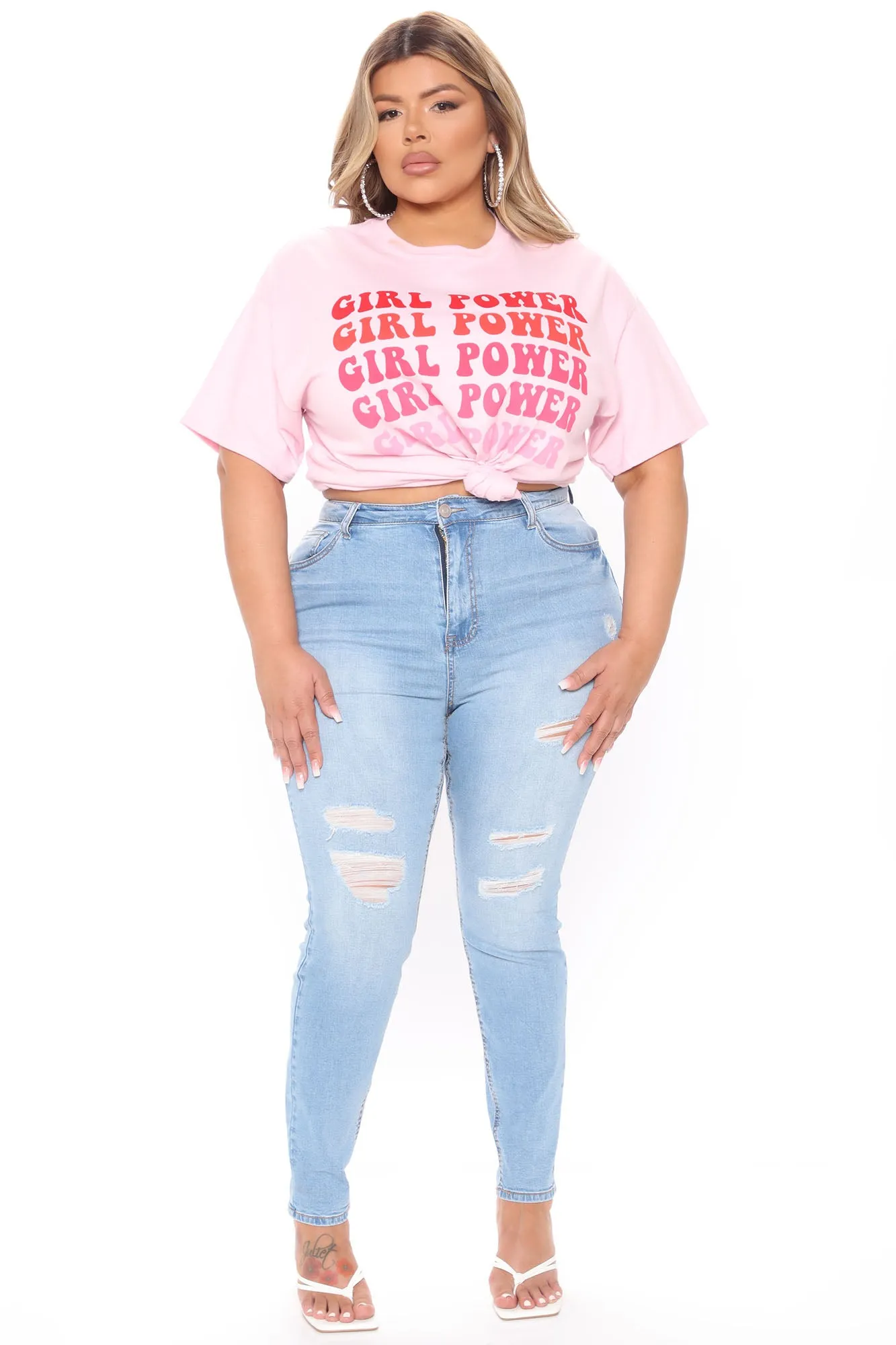 A Way With Words Ripped Skinny Jeans - Light Blue Wash