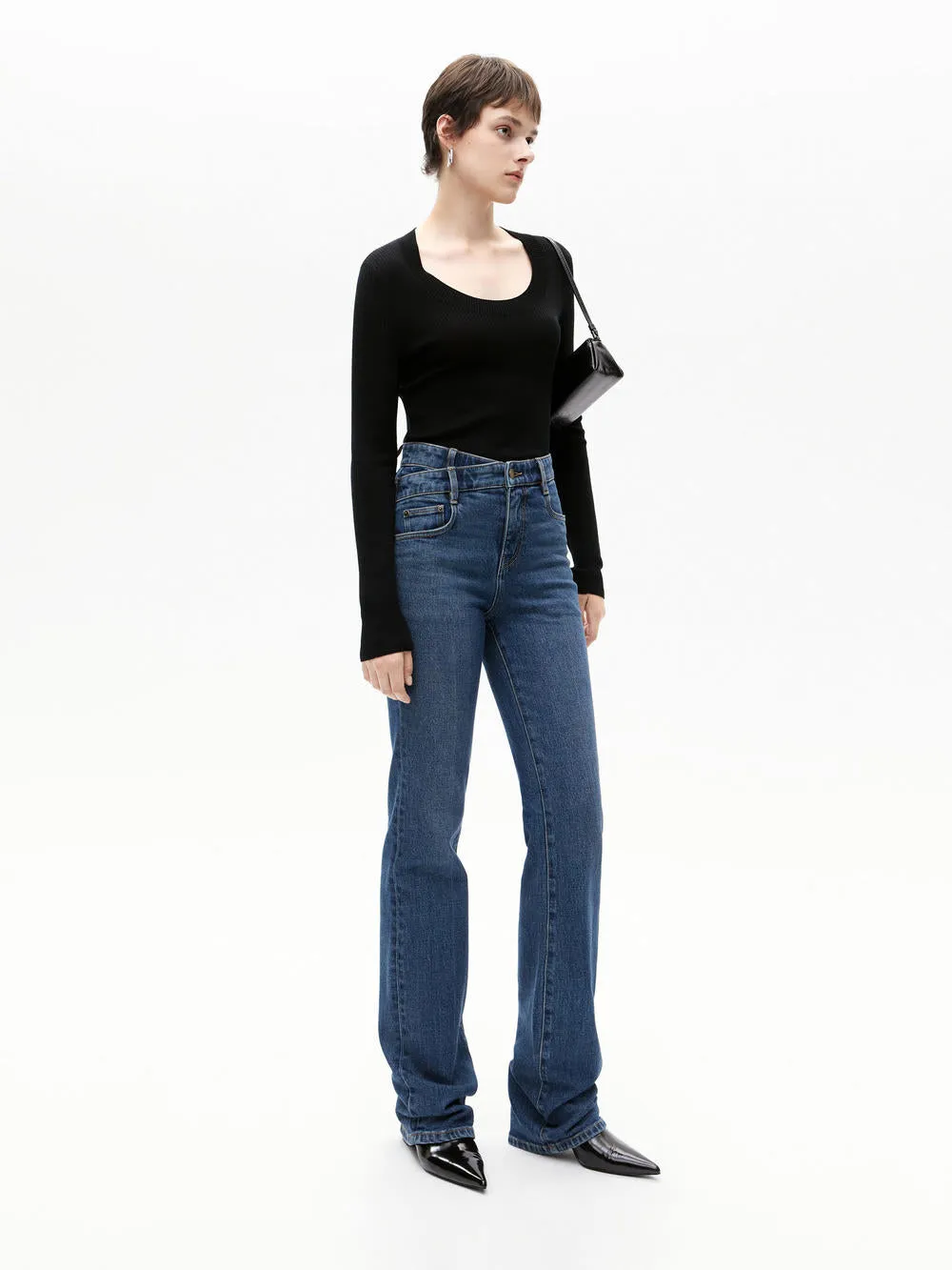 Asymmetric Waist Straight Jeans