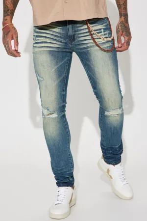 Be There Ripped Stacked Skinny Jeans - Vintage Blue Wash