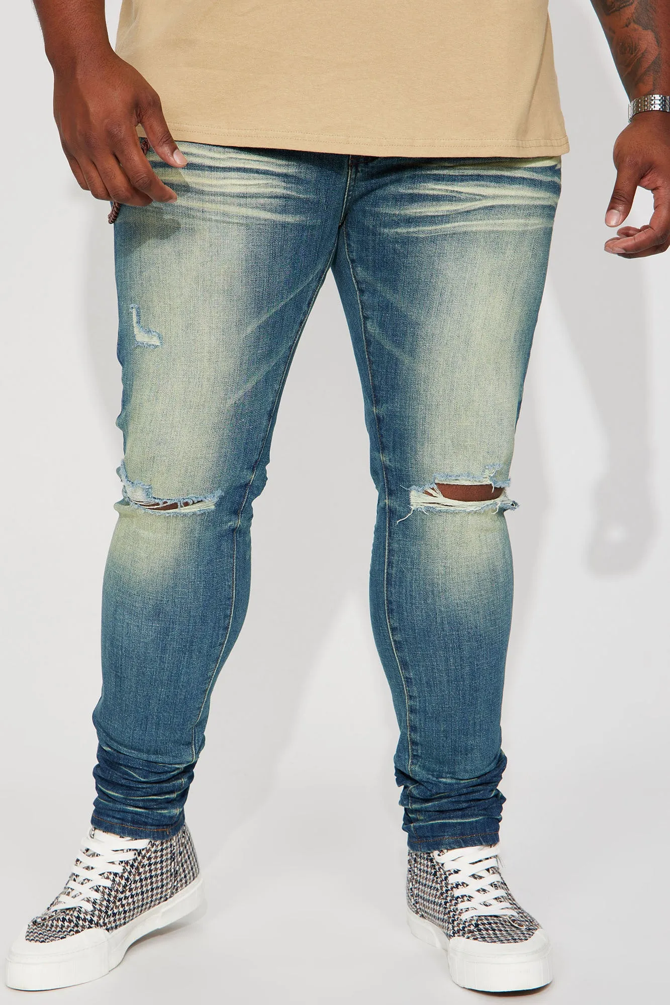 Be There Ripped Stacked Skinny Jeans - Vintage Blue Wash
