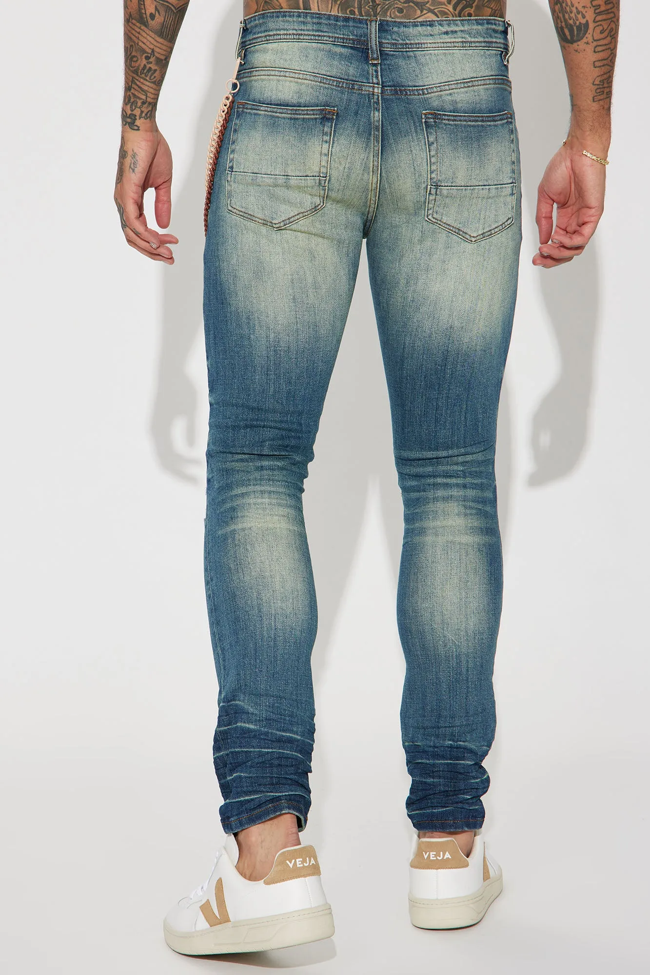 Be There Ripped Stacked Skinny Jeans - Vintage Blue Wash