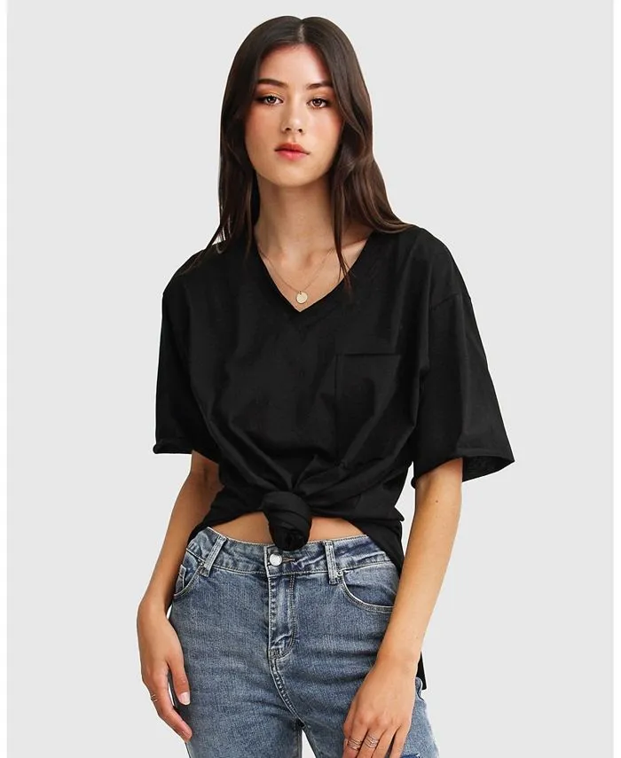 Brave Soul Belle & Bloom Women's Plus Size T-Shirt, Black