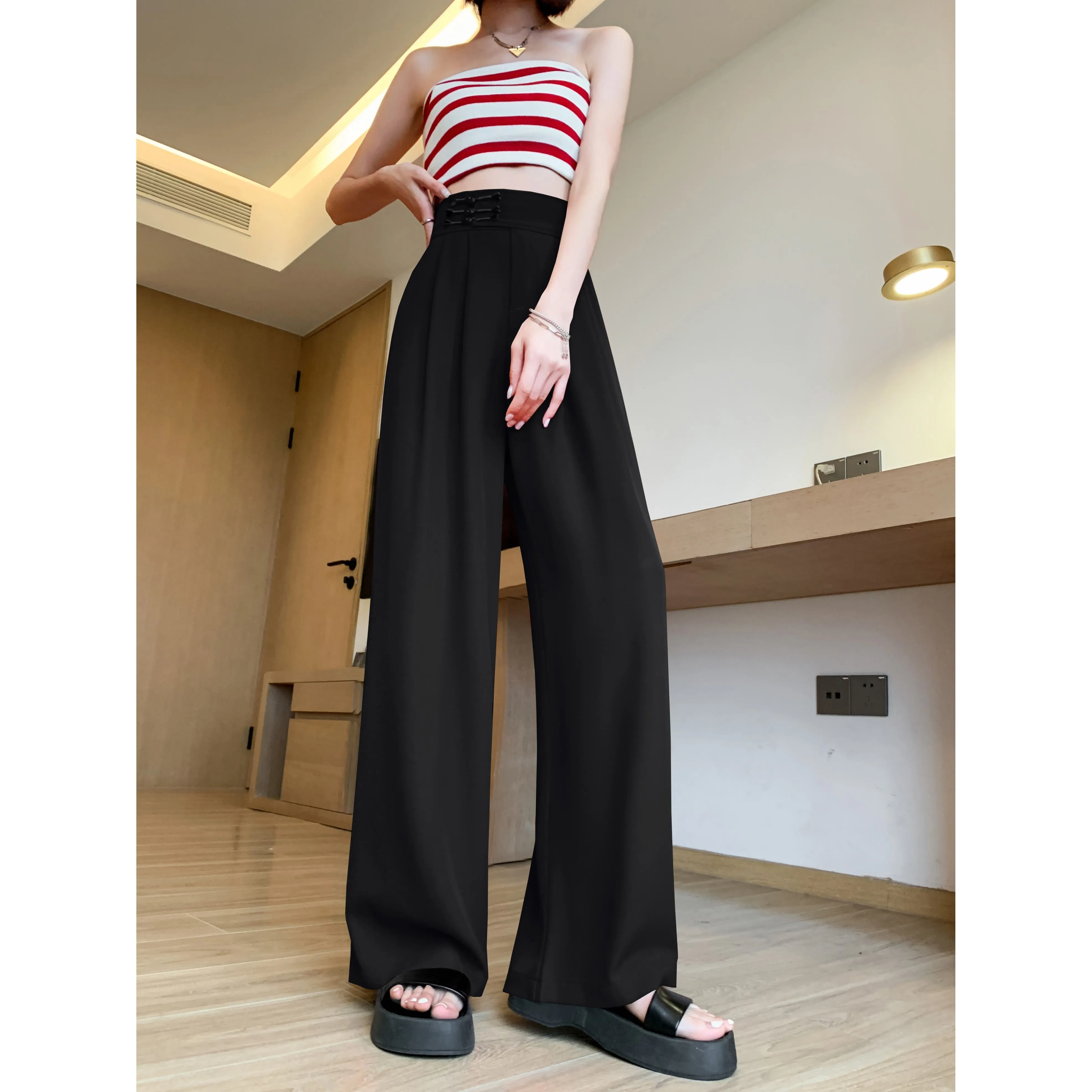 Casual Silky High-Waisted Straight-Leg Slimming Pants
