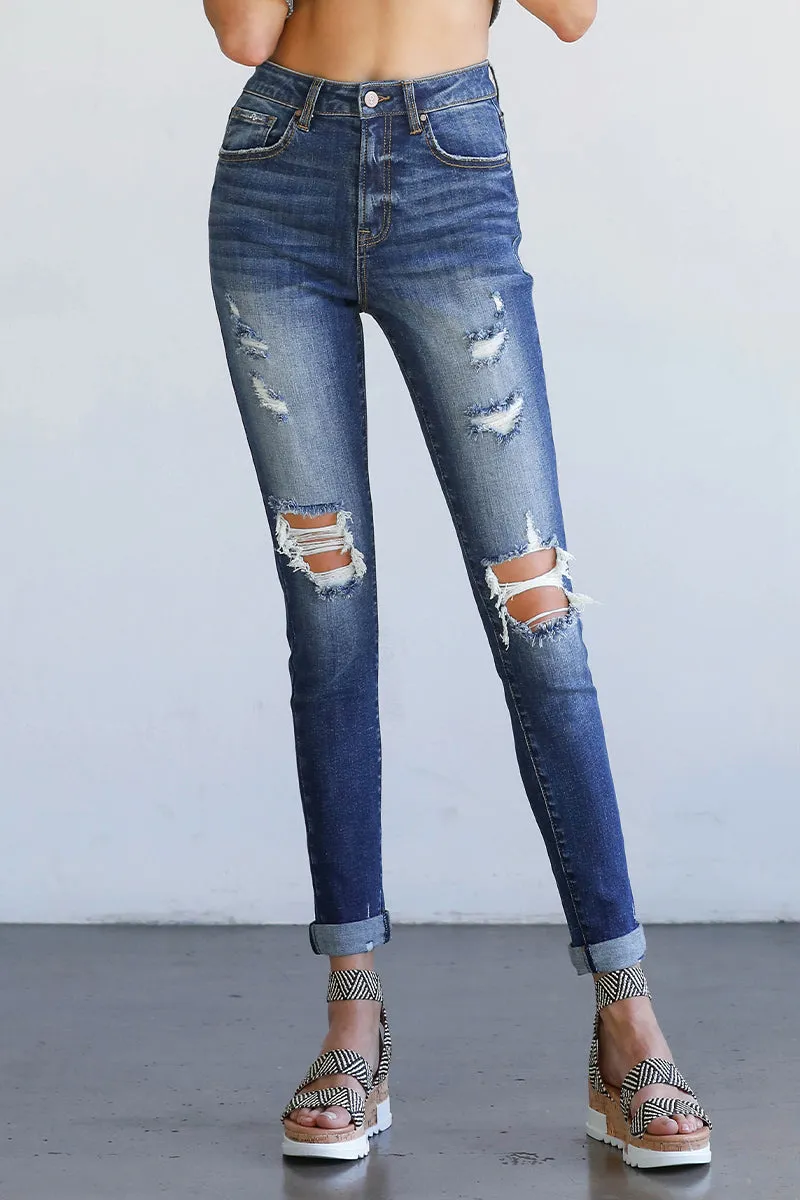 Fly to the Sky Knee Ripped Skinny Jeans