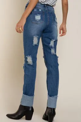 POL Straight Leg Distressed Denim Jeans