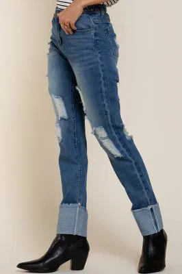 POL Straight Leg Distressed Denim Jeans