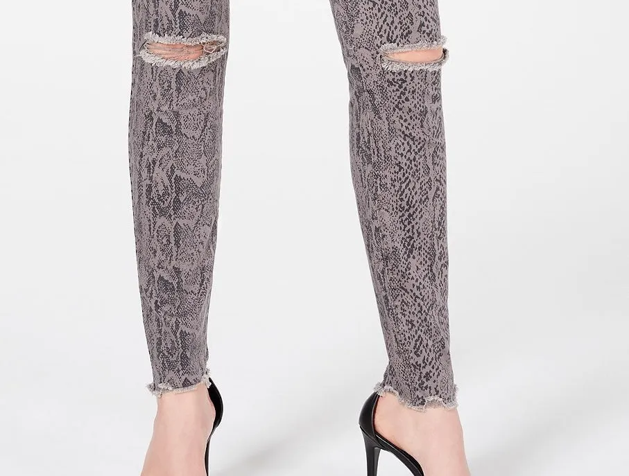 Rewash Juniors' Stevie Ripped Printed Skinny Jeans Grey Pigment Size 0