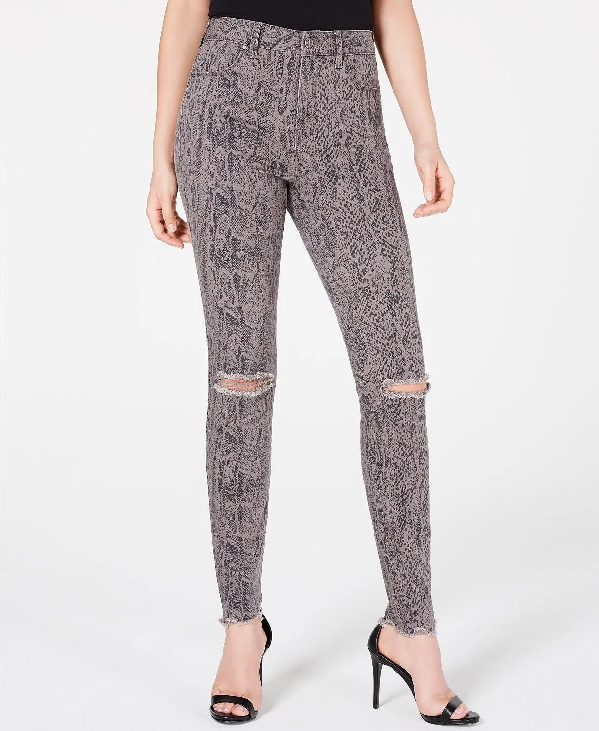 Rewash Juniors' Stevie Ripped Printed Skinny Jeans Grey Pigment Size 0