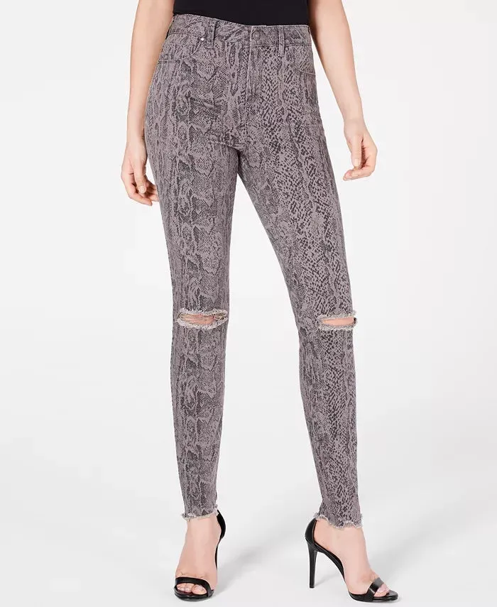 Rewash Junior's Stevie Ripped Printed Skinny Jeans Grey Size 11