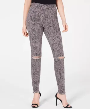 Rewash Junior's Stevie Ripped Printed Skinny Jeans Grey Size 11