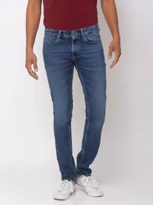 Spykar Mid Blue Cotton Skinny Fit Jeans For Men (Skinny)