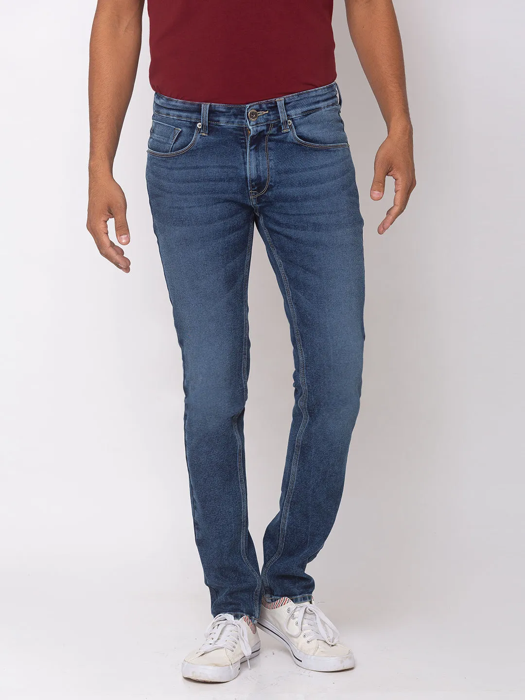 Spykar Mid Blue Cotton Skinny Fit Jeans For Men (Skinny)