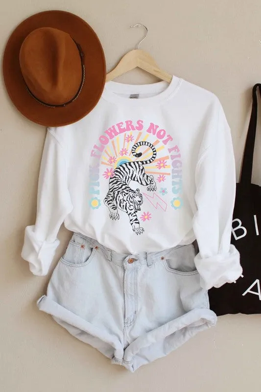 TIGER FLOWER GRAPHIC SWEATSHIRT PLUS SIZE