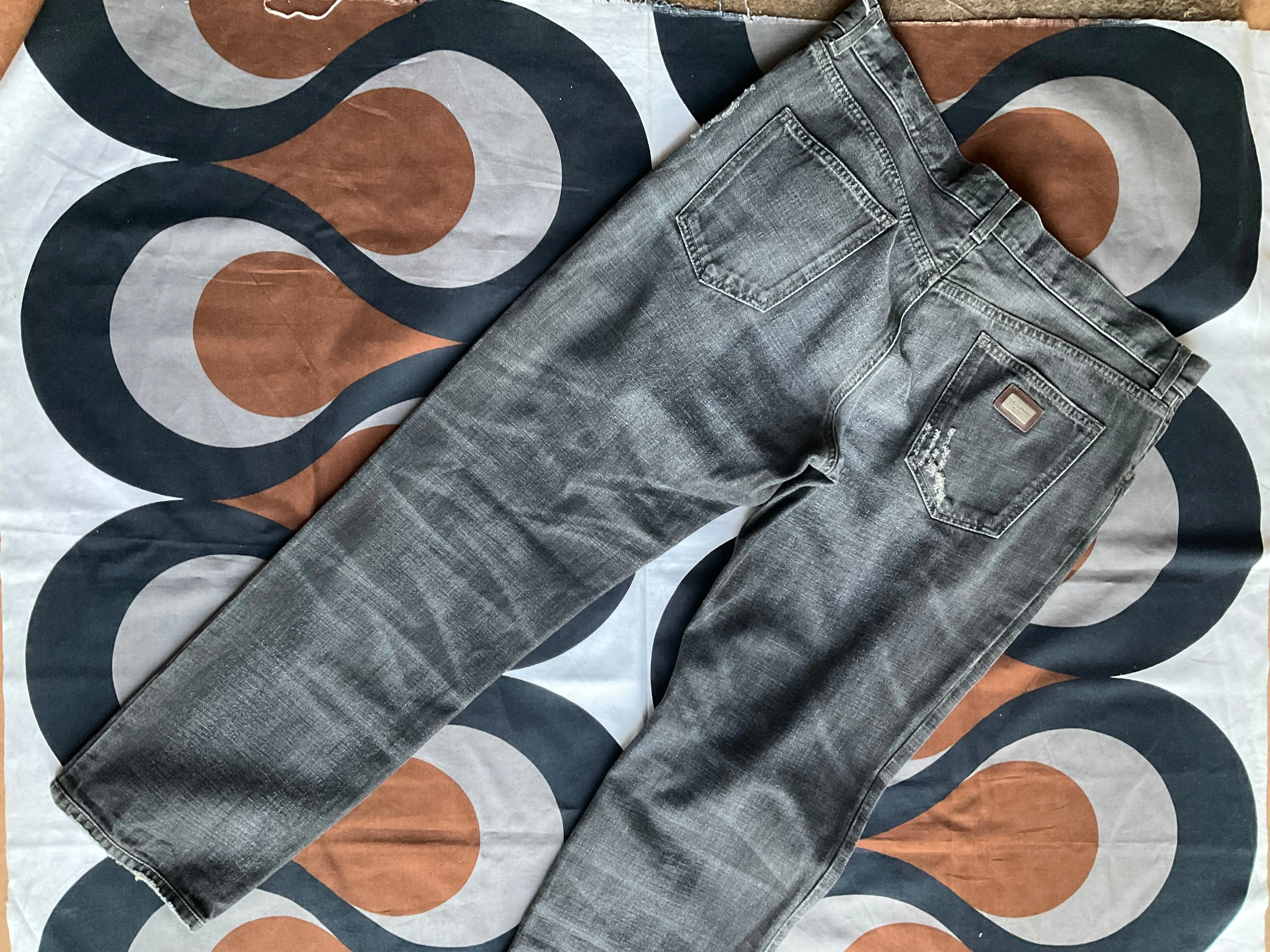 Vintage Dolce & Gabbana dark grey and a little distressed denim jeans, made in Italy, 100% cotton, size 40”