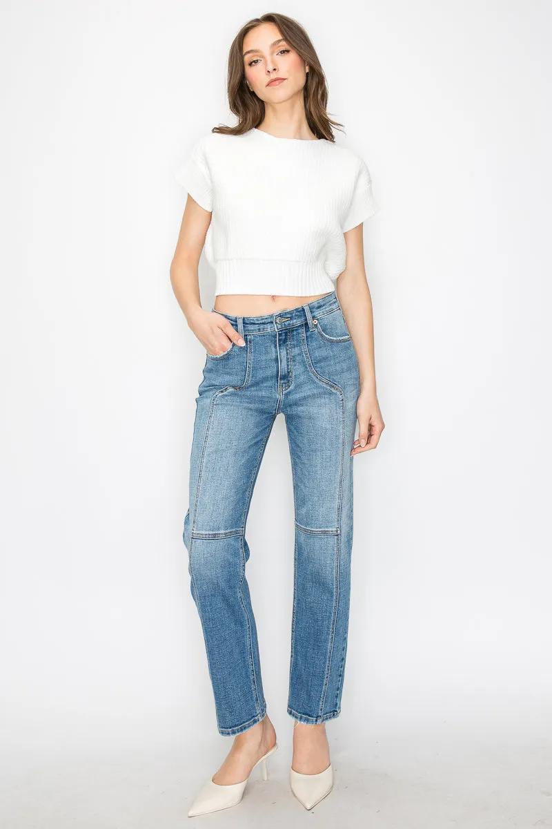 Western Detailing High Rise Straight Leg Jeans