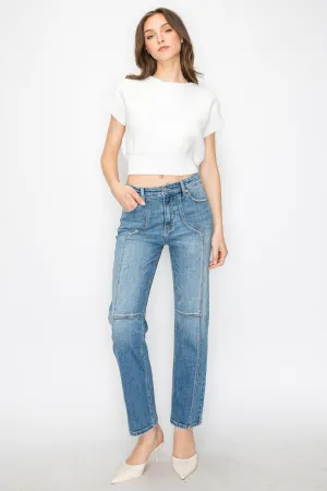 Western Detailing High Rise Straight Leg Jeans