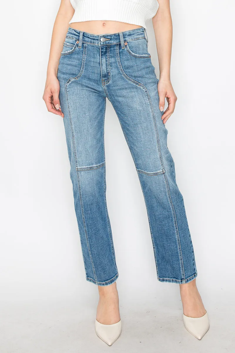 Western Detailing High Rise Straight Leg Jeans